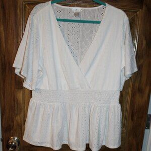 White Eyelet Smocked Waist Top